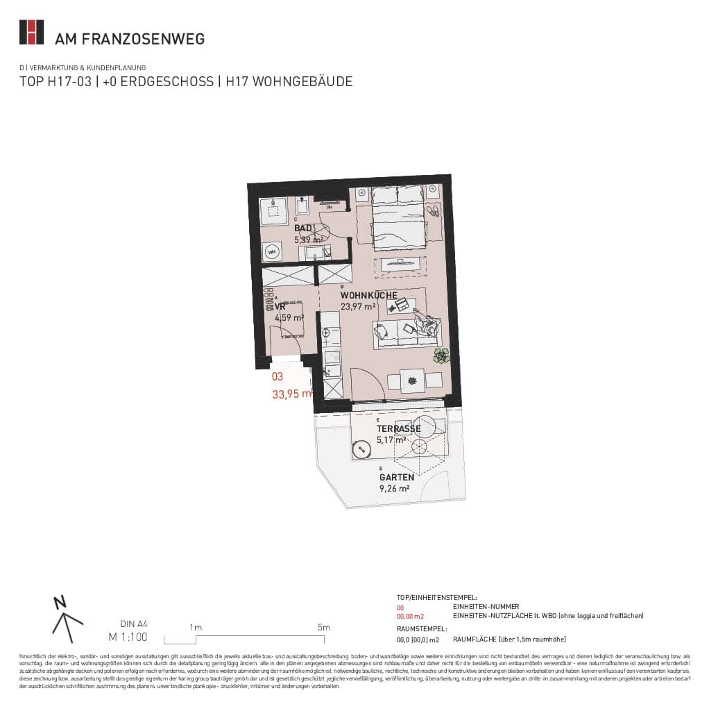 Grundriss Top H17/03 — Am Franzosenweg — 1 Zimmer — 34 m² — Ground floor