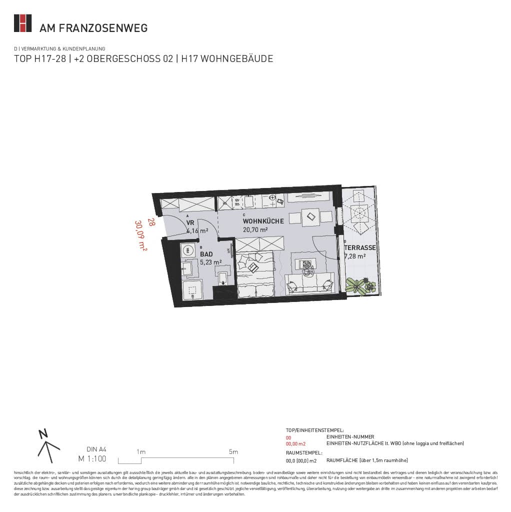 Grundriss Top H17/28 — Am Franzosenweg — 1 Zimmer — 30,1 m² — 1st attic floor