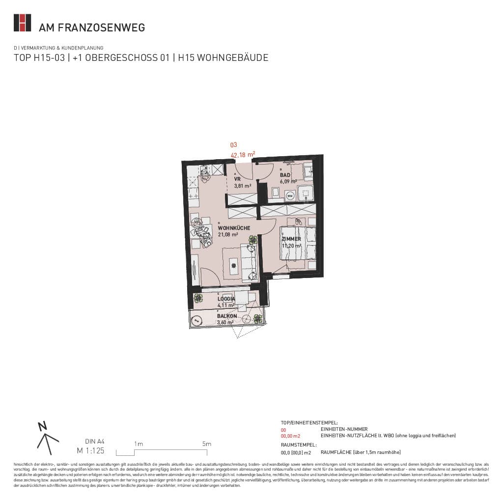 Grundriss Top H15/03 — Am Franzosenweg — 2 Zimmer — 42,2 m² — 1st floor