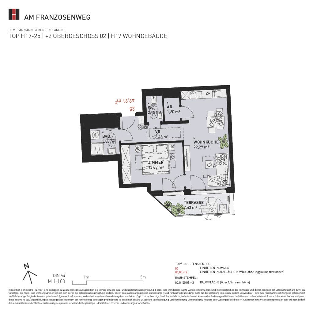 Grundriss Top H17/25 — Am Franzosenweg — 2 Zimmer — 49,9 m² — 1st attic floor