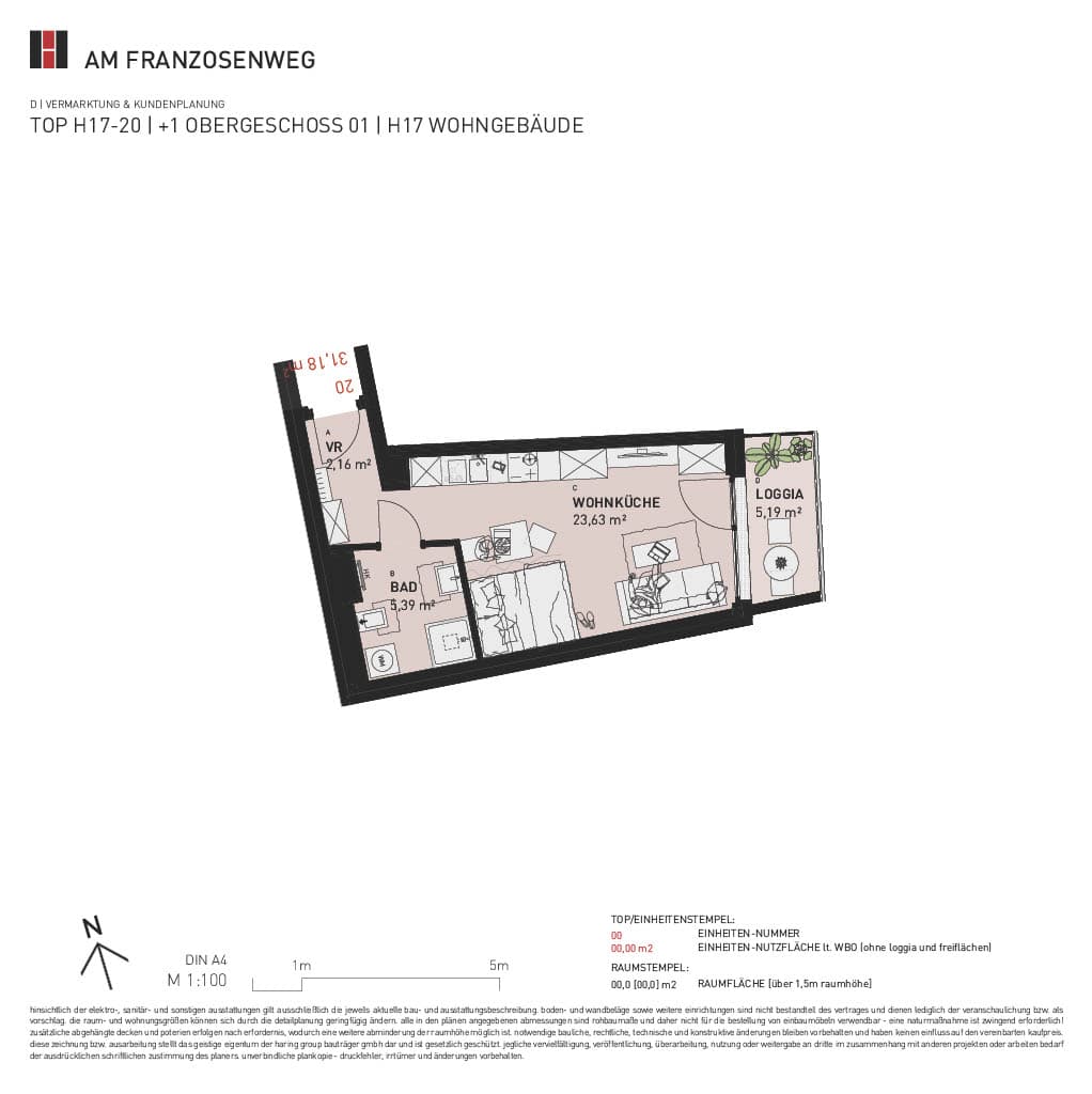 Grundriss Top H17/20 — Am Franzosenweg — 1 Zimmer — 31,2 m² — 1st floor