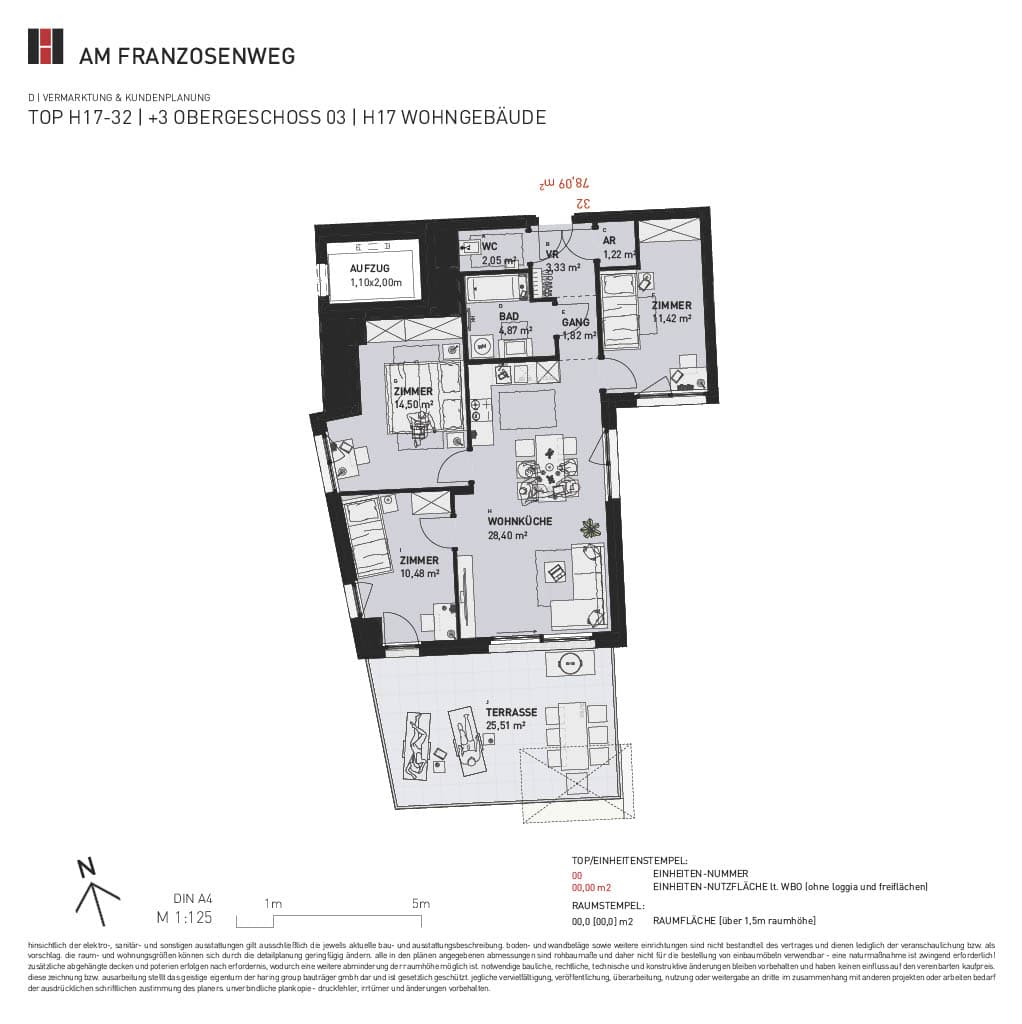 Grundriss Top H17/32 — Am Franzosenweg — 4 Zimmer — 78,1 m² — 2nd attic floor