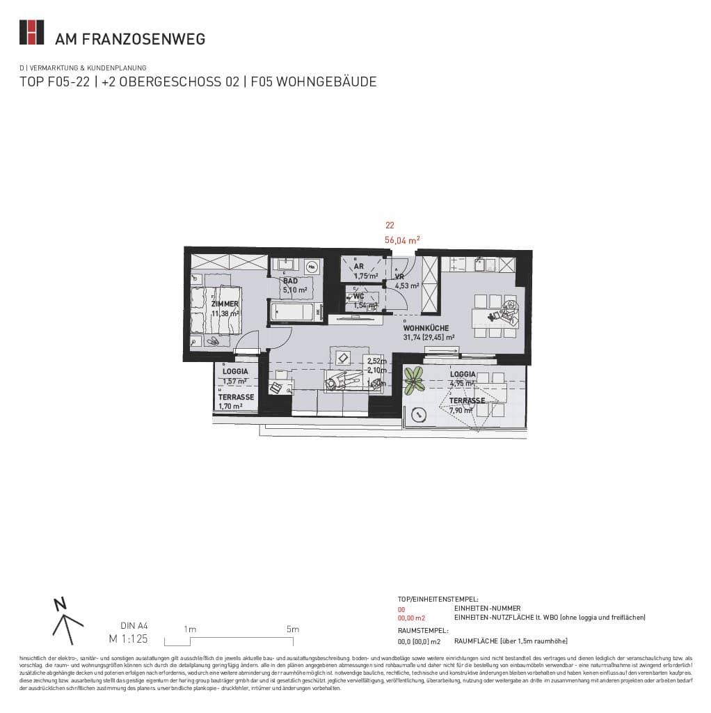Grundriss Top F05/22 — Am Franzosenweg — 2 Zimmer — 56 m² — 1st attic floor