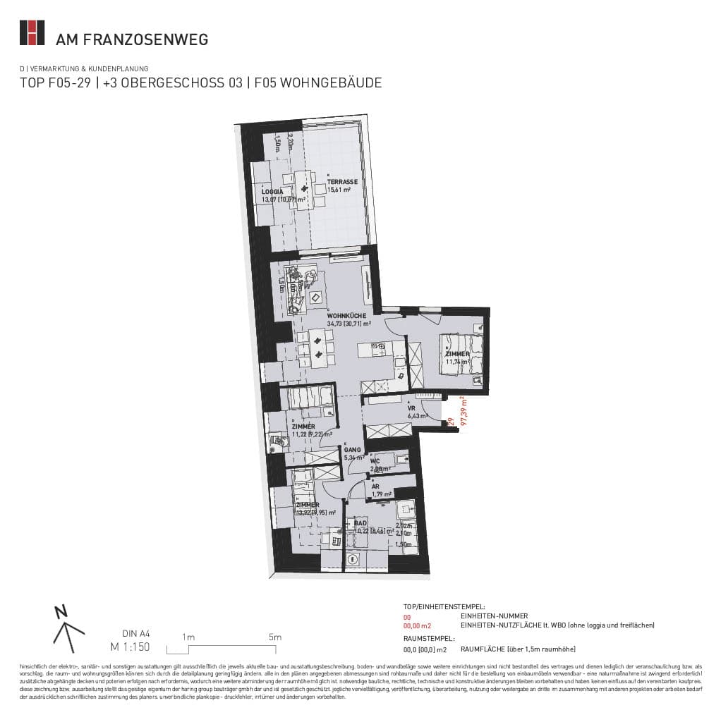 Grundriss Top F05/29 — Am Franzosenweg — 4 Zimmer — 97,4 m² — 2nd attic floor