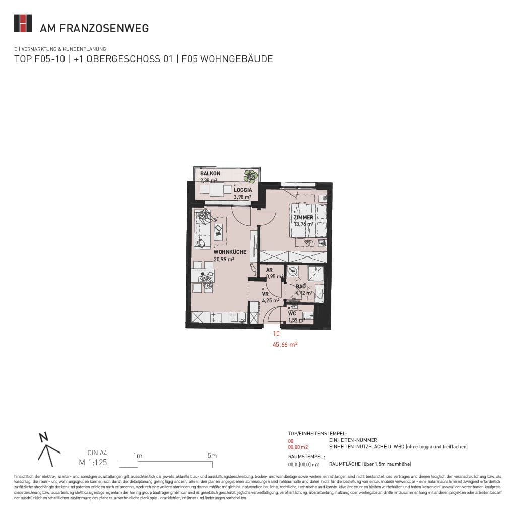 Grundriss Top F05/10 — Am Franzosenweg — 2 Zimmer — 45,7 m² — 1st floor