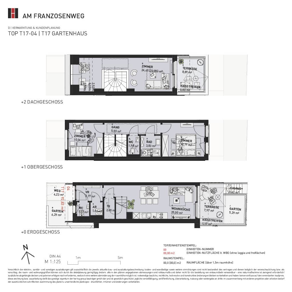 Grundriss Top T17/04 — Am Franzosenweg — 4 Zimmer — 92,8 m² — Ground floor / 1st floor / 1st attic floor