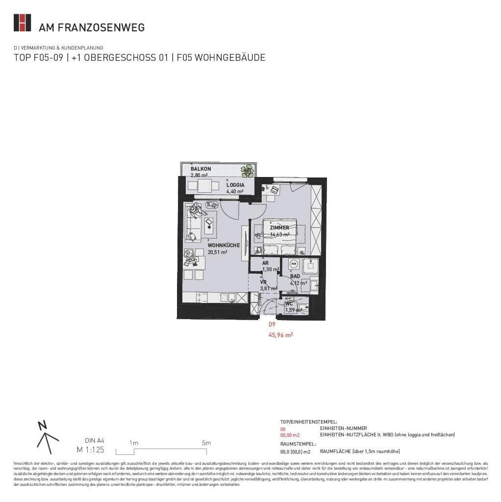 Grundriss Top F05/09 — Am Franzosenweg — 2 Zimmer — 46 m² — 1st floor