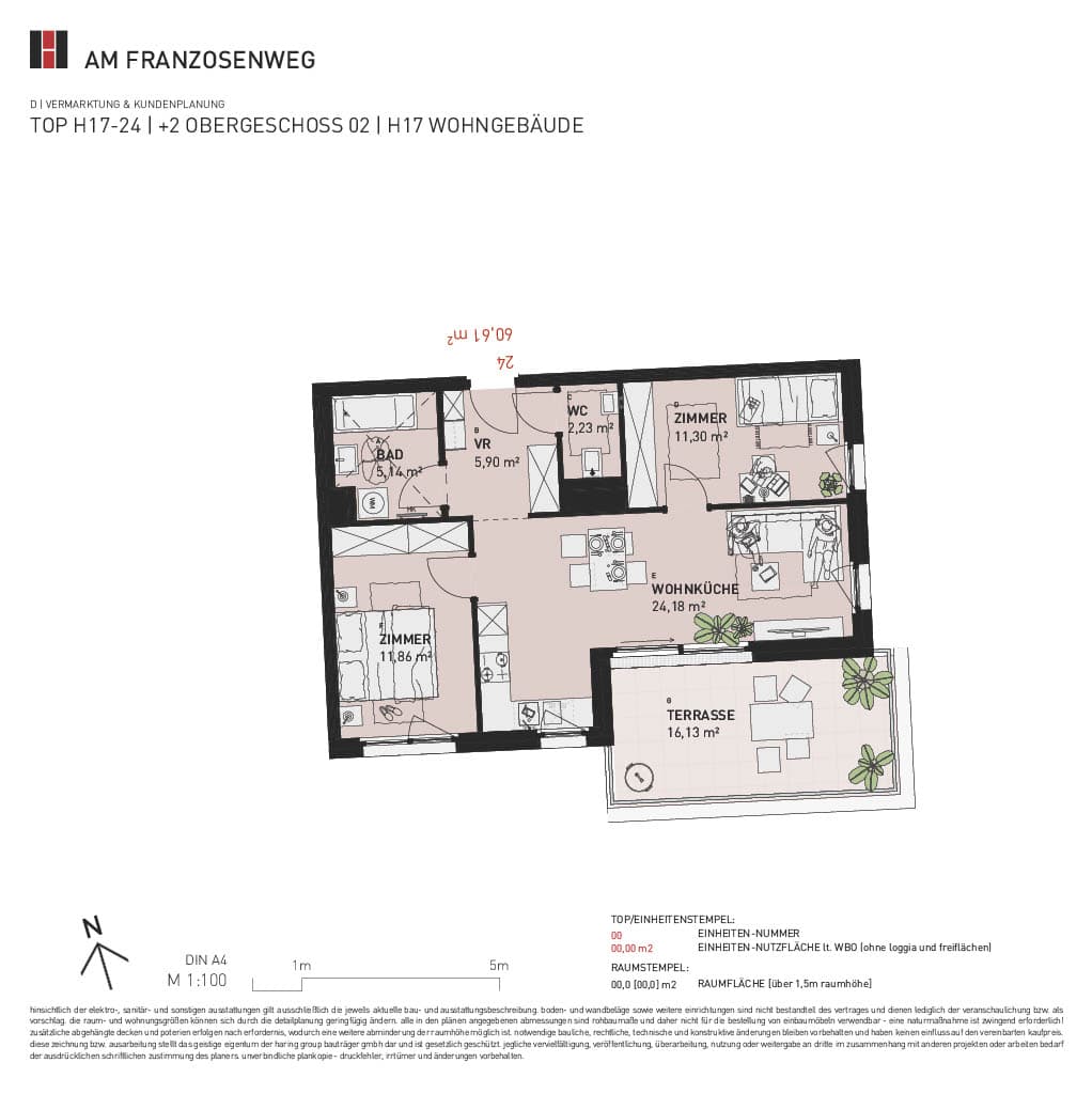 Grundriss Top H17/24 — Am Franzosenweg — 3 Zimmer — 60,6 m² — 1st attic floor