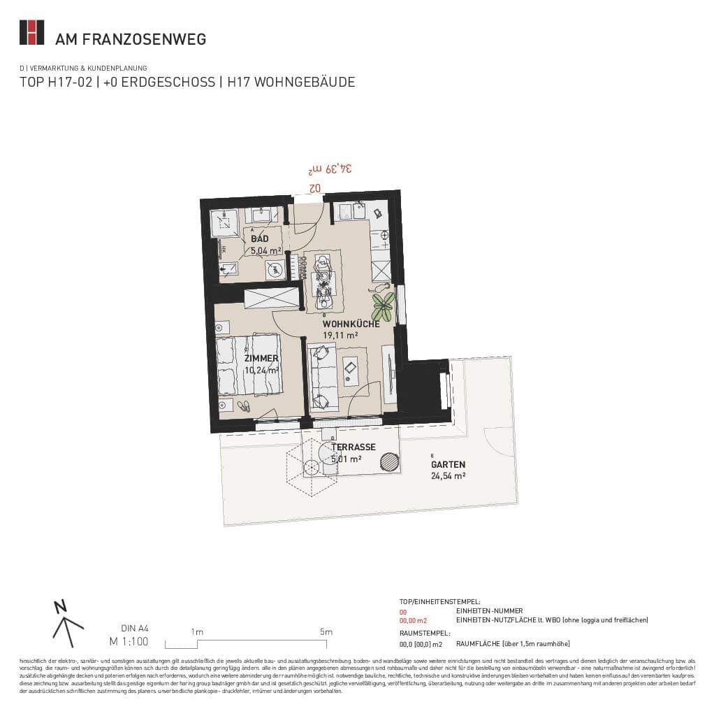 Grundriss Top H17/02 — Am Franzosenweg — 2 Zimmer — 34,4 m² — Ground floor