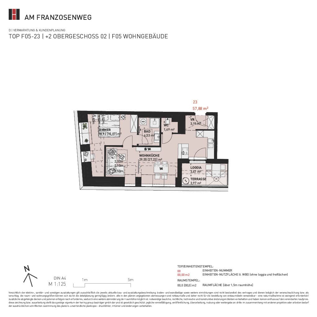 Grundriss Top F05/23 — Am Franzosenweg — 2 Zimmer — 57,9 m² — 1st attic floor