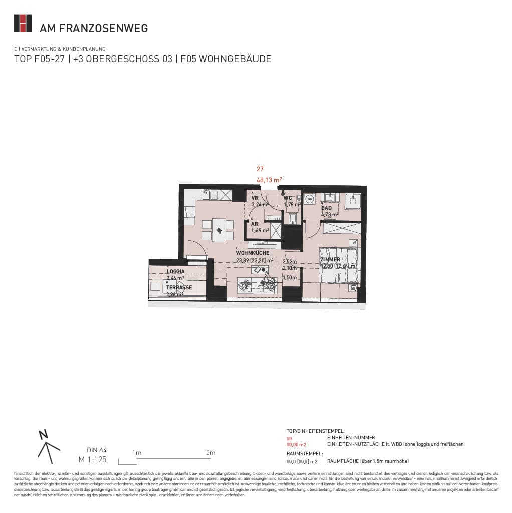 Grundriss Top F05/27 — Am Franzosenweg — 2 Zimmer — 48,1 m² — 2nd attic floor