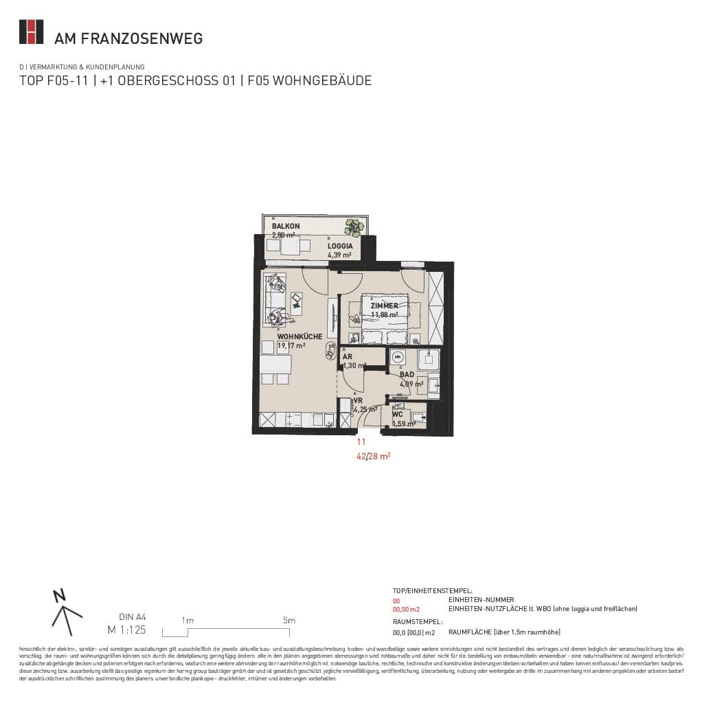 Grundriss Top F05/11 — Am Franzosenweg — 2 Zimmer — 42,3 m² — 1st floor