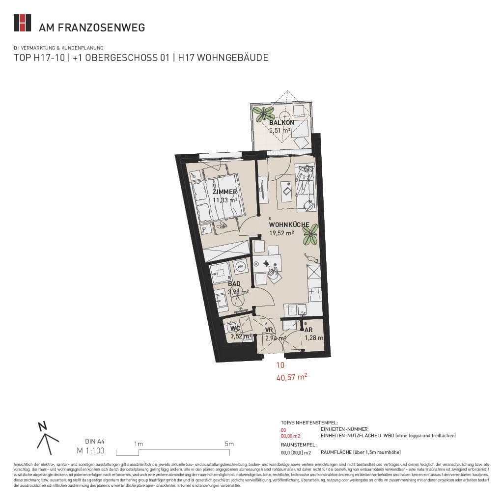 Grundriss Top H17/10 — Am Franzosenweg — 2 Zimmer — 40,6 m² — 1st floor