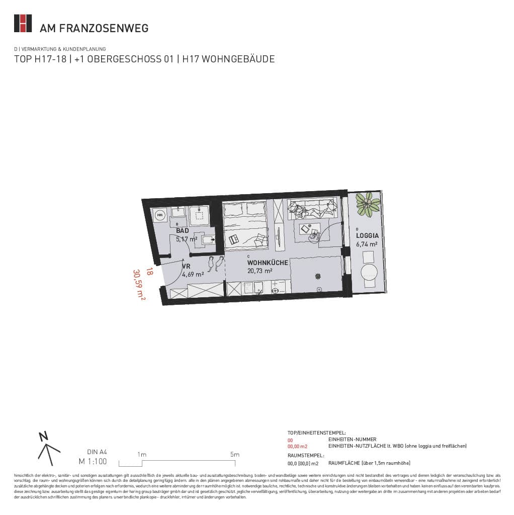 Grundriss Top H17/18 — Am Franzosenweg — 1 Zimmer — 30,6 m² — 1st floor