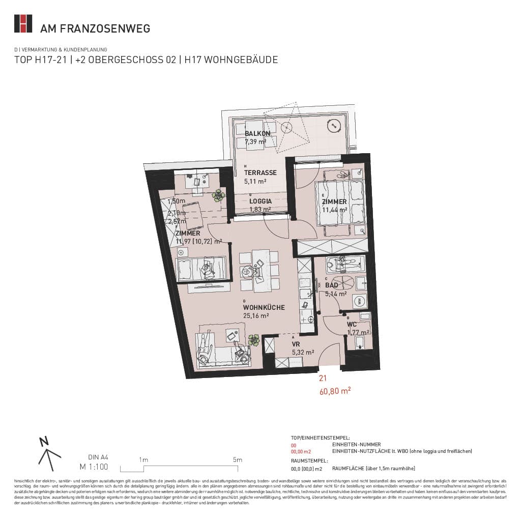 Grundriss Top H17/21 — Am Franzosenweg — 3 Zimmer — 60,8 m² — 1st attic floor