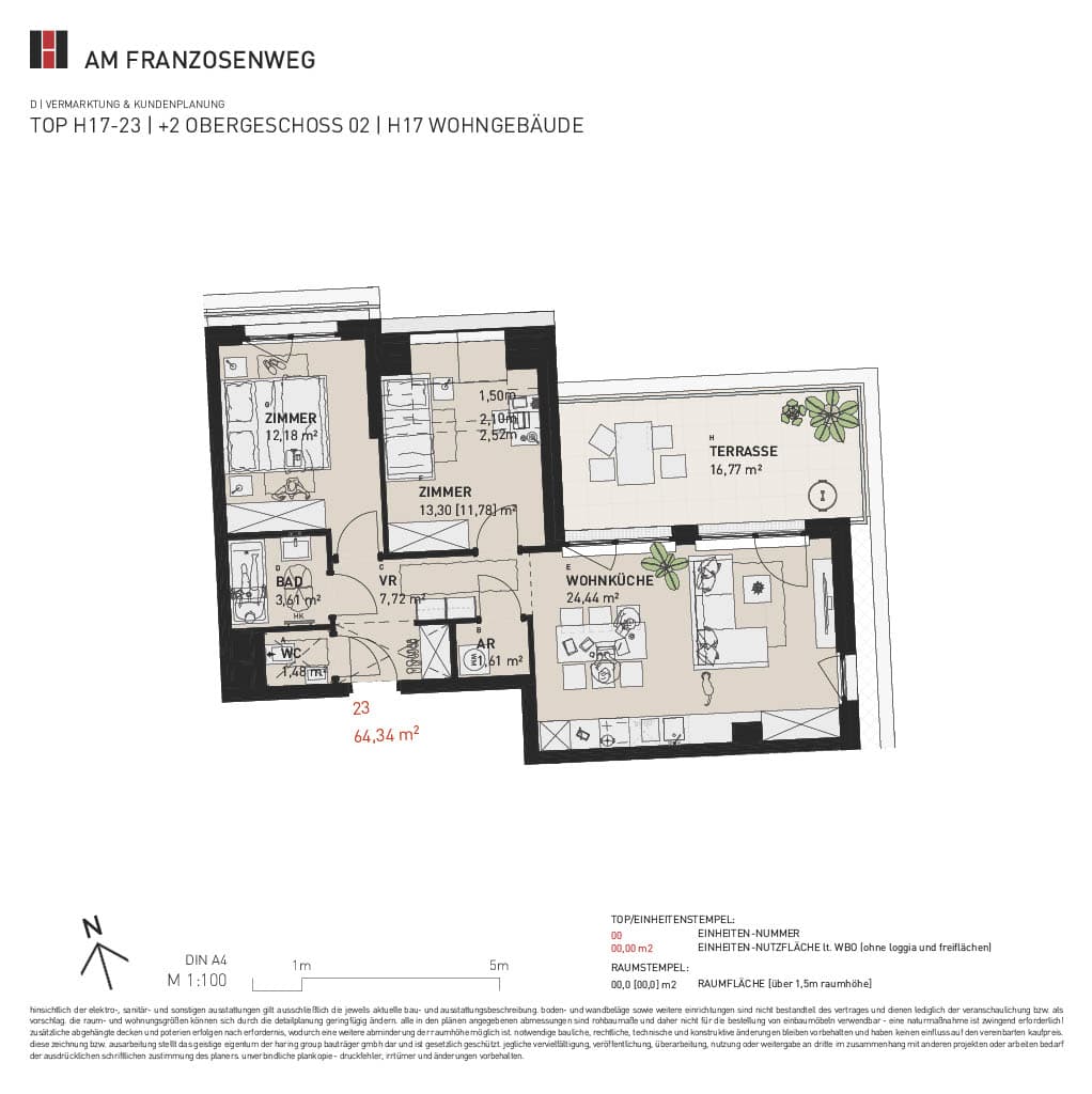 Grundriss Top H17/23 — Am Franzosenweg — 3 Zimmer — 64,3 m² — 1st attic floor