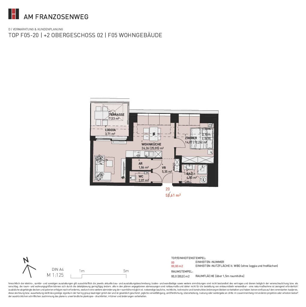 Grundriss Top F05/20 — Am Franzosenweg — 2 Zimmer — 53,6 m² — 1st attic floor