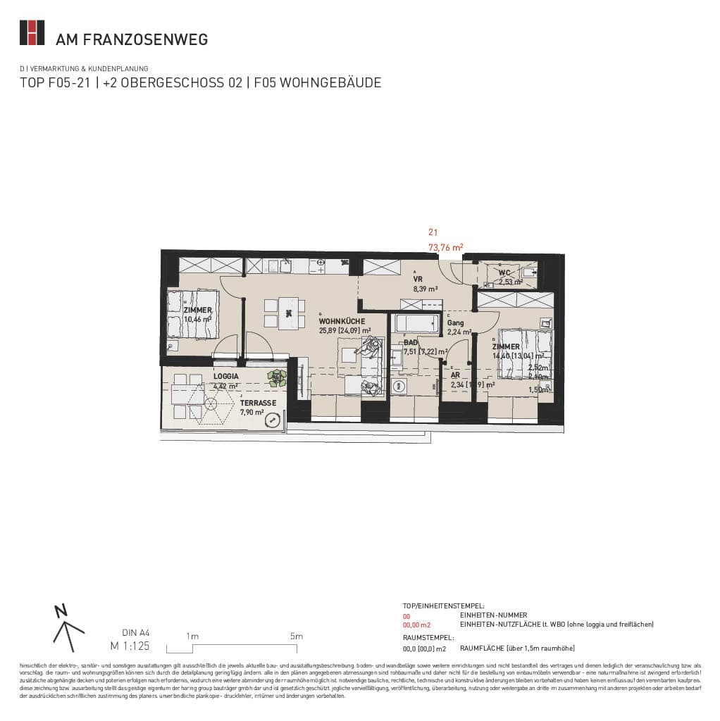 Grundriss Top F05/21 — Am Franzosenweg — 3 Zimmer — 73,8 m² — 1st attic floor