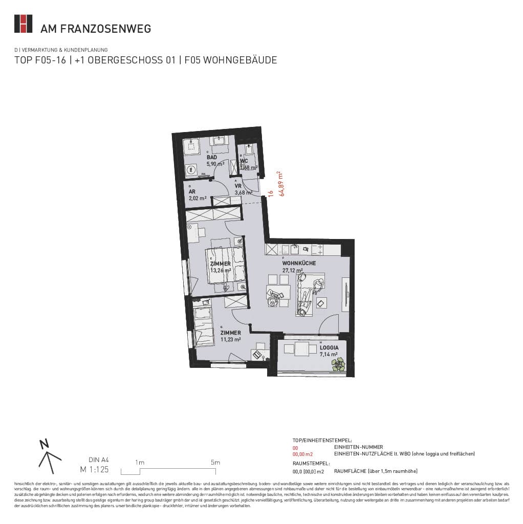 Grundriss Top F05/16 — Am Franzosenweg — 3 Zimmer — 64,9 m² — 1st floor