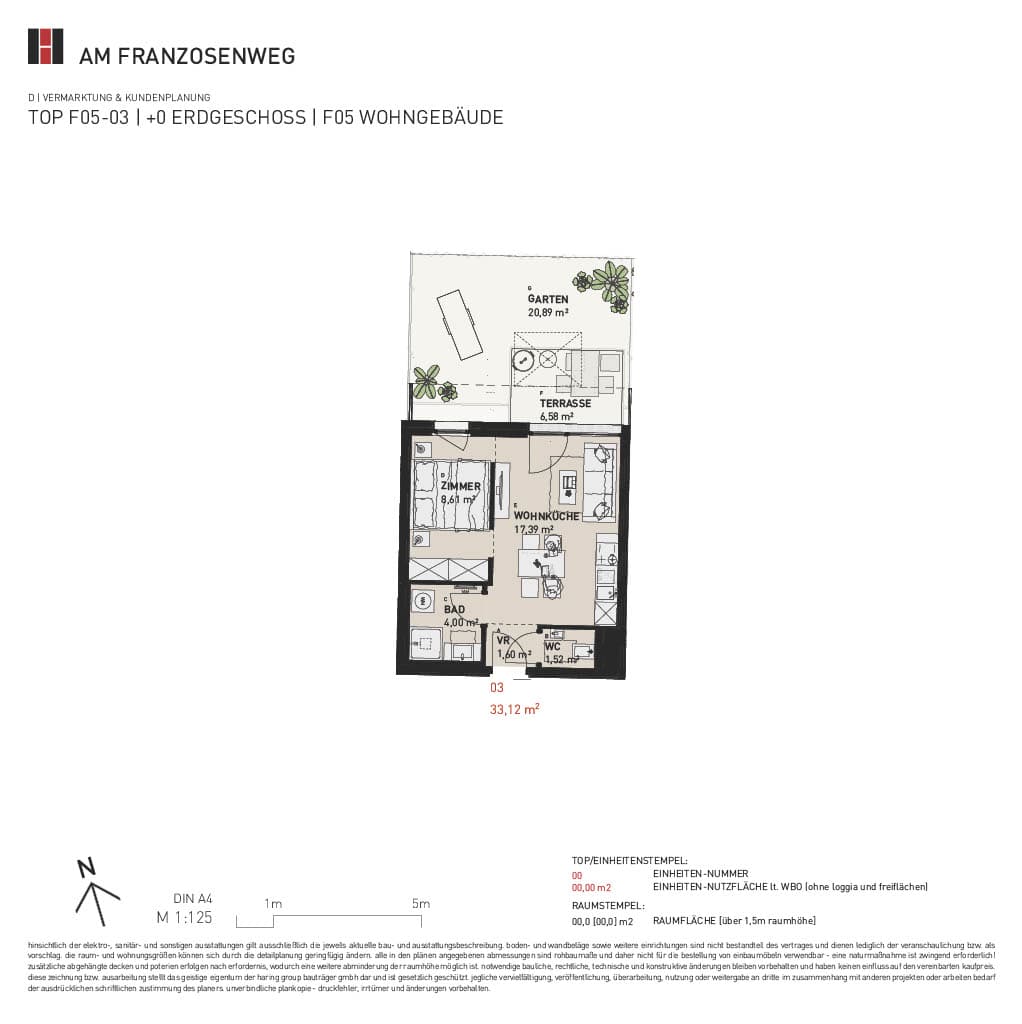 Grundriss Top F05/03 — Am Franzosenweg — 1 Zimmer — 33,1 m² — Ground floor