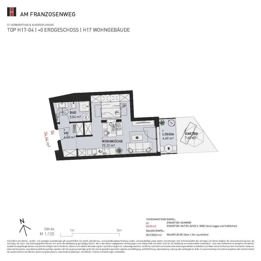 Grundriss Top H17/04 — Am Franzosenweg — 1 Zimmer — 34,6 m² — Ground floor