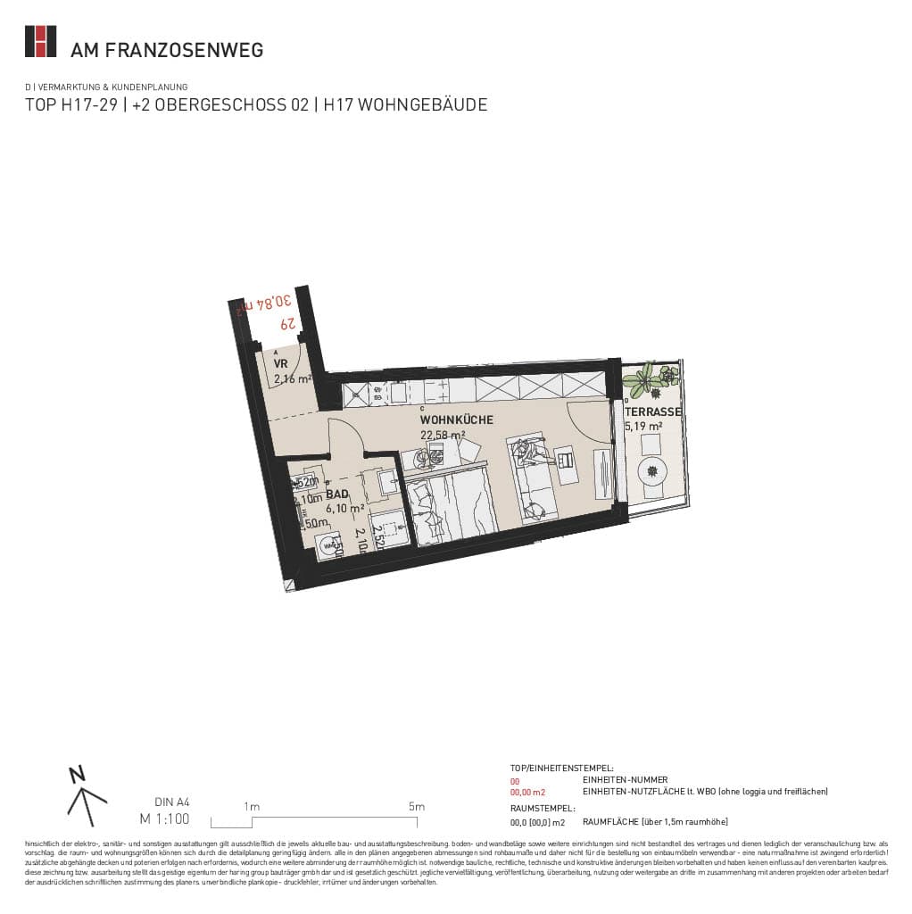 Grundriss Top H17/29 — Am Franzosenweg — 1 Zimmer — 30,8 m² — 1st attic floor