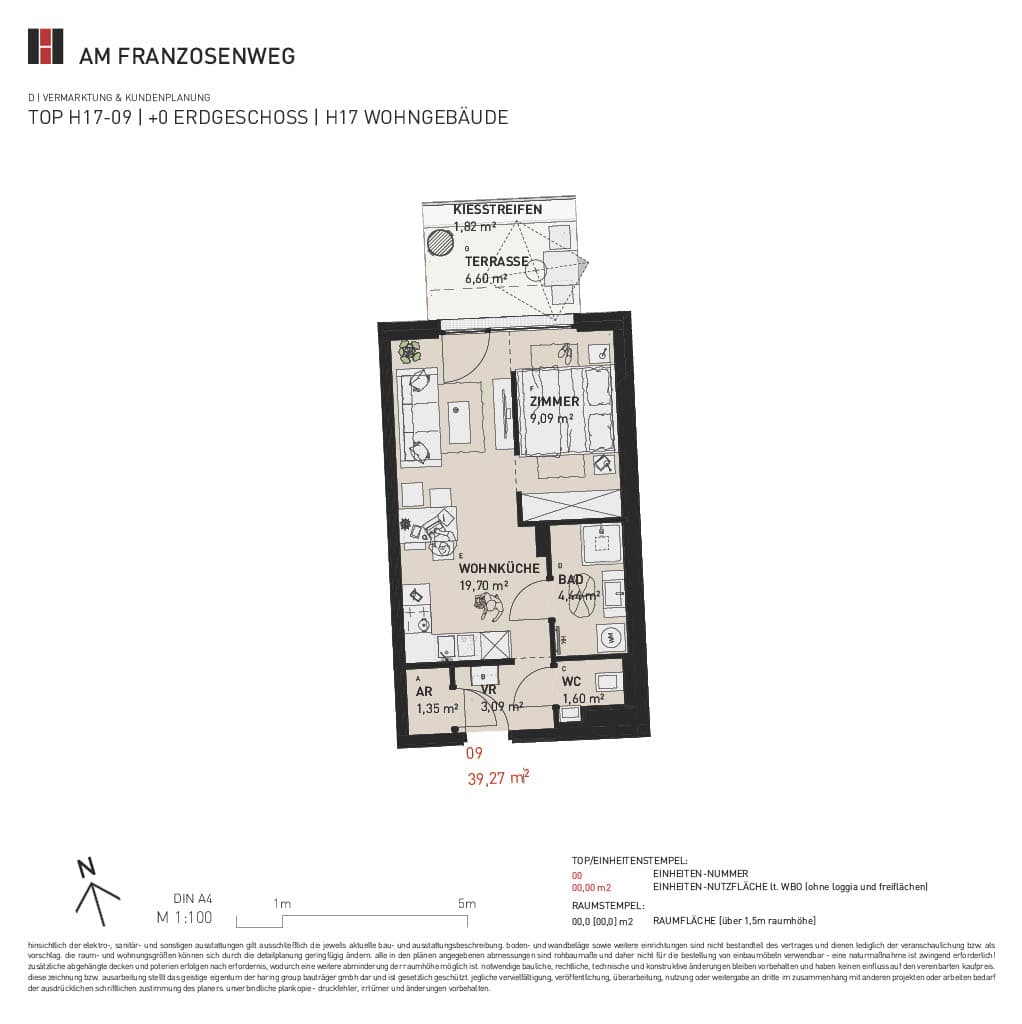 Grundriss Top H17/09 — Am Franzosenweg — 1 Zimmer — 39,3 m² — Ground floor