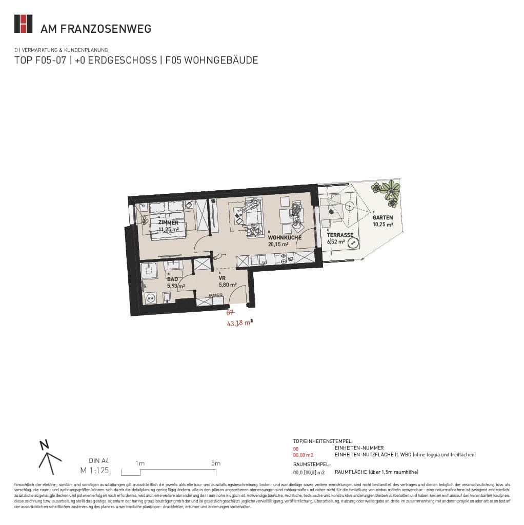 Grundriss Top F05/07 — Am Franzosenweg — 2 Zimmer — 43,1 m² — Ground floor