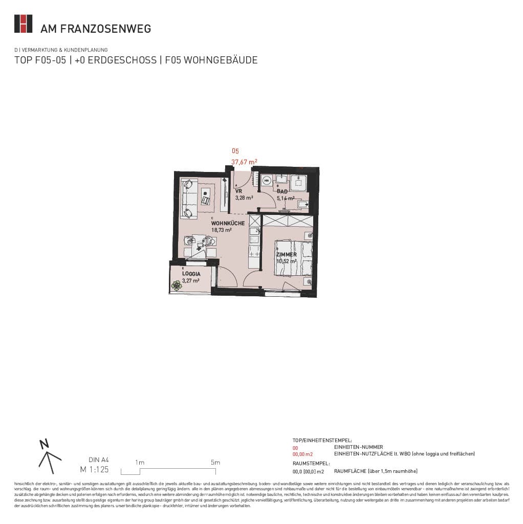 Grundriss Top F05/05 — Am Franzosenweg — 2 Zimmer — 37,7 m² — Ground floor