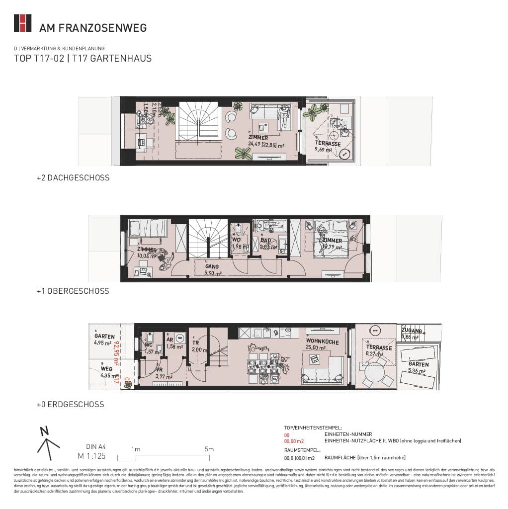 Grundriss Top T17/02 — Am Franzosenweg — 4 Zimmer — 93 m² — Ground floor / 1st floor / 1st attic floor