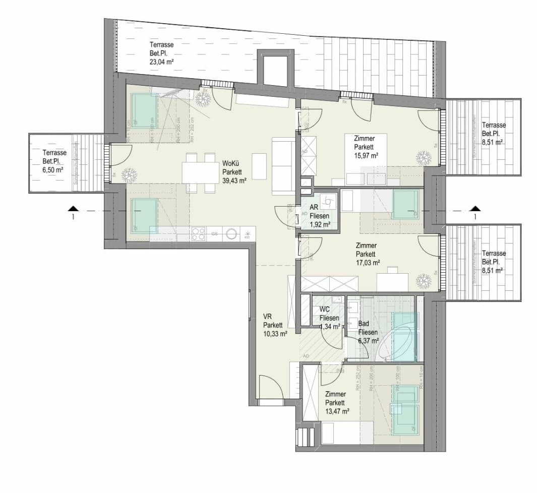 Grundriss Top 22 — Am Langen Felde 24 — 4 Zimmer — 105,1 m² — 2nd floor