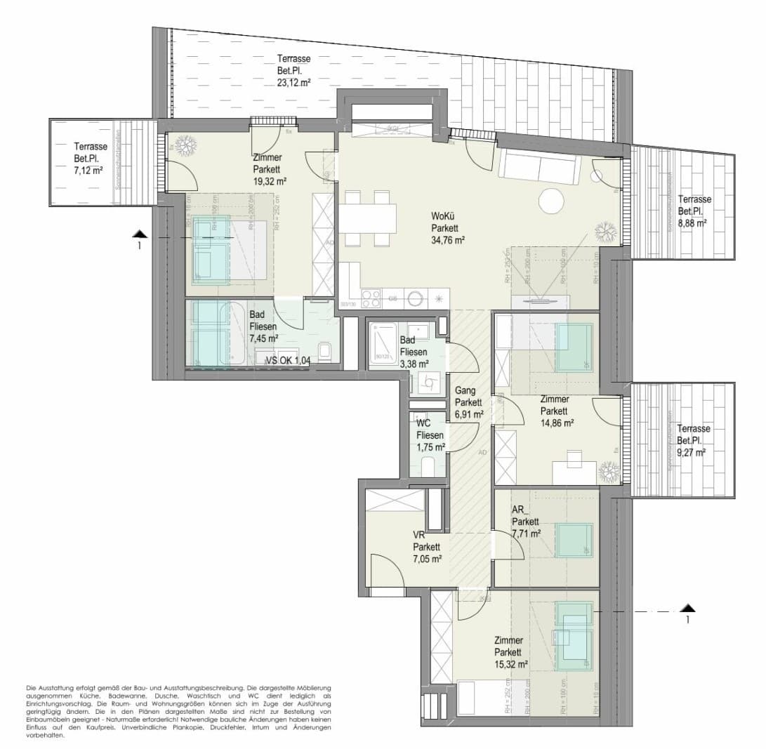 Grundriss Top 21 — Am Langen Felde 24 — 4 Zimmer — 116,9 m² — 2nd floor — Terrasse