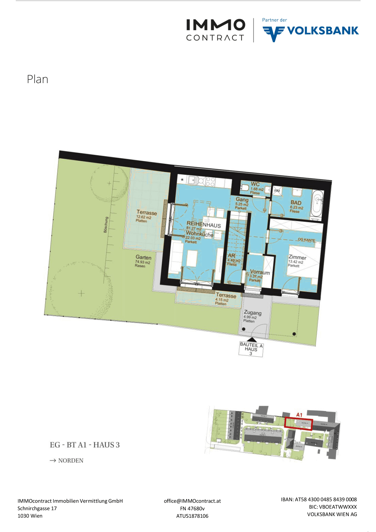 Grundriss Top 16469629 — Am Liesingbach — 4 Zimmer — 81,3 m² — Ground floor / 1st attic floor — Grundriss 1/2