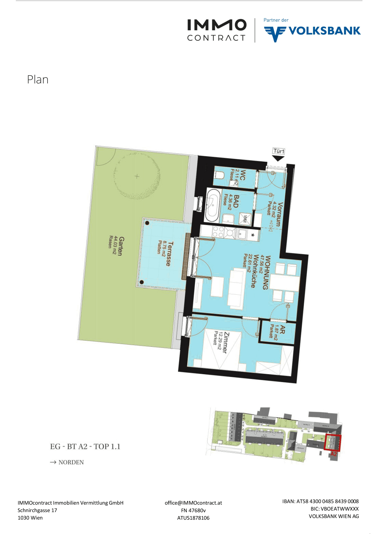 Grundriss Top 16469632 — Am Liesingbach — 2 Zimmer — 47,6 m² — Ground floor