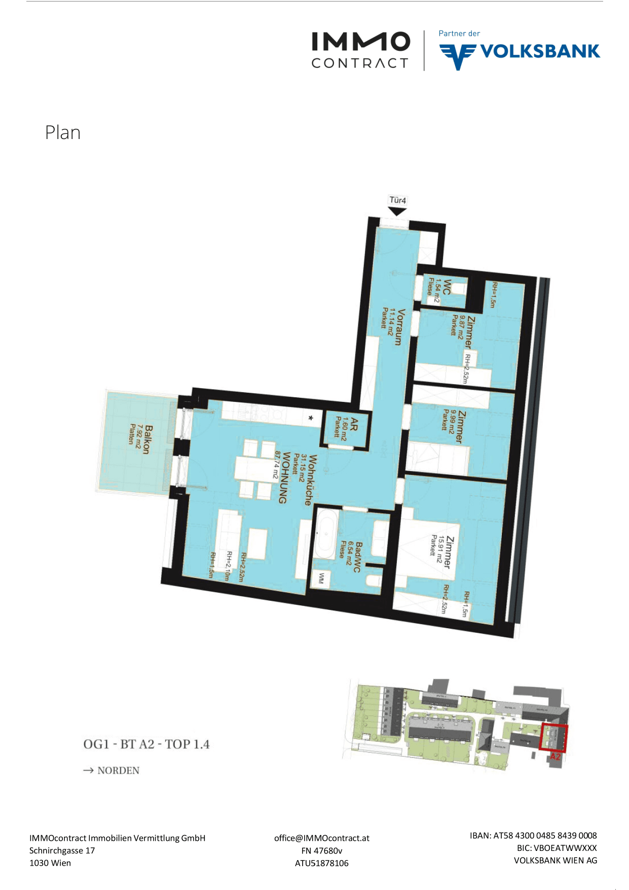 Grundriss Top 16469641 — Am Liesingbach — 4 Zimmer — 87,7 m² — 1st attic floor