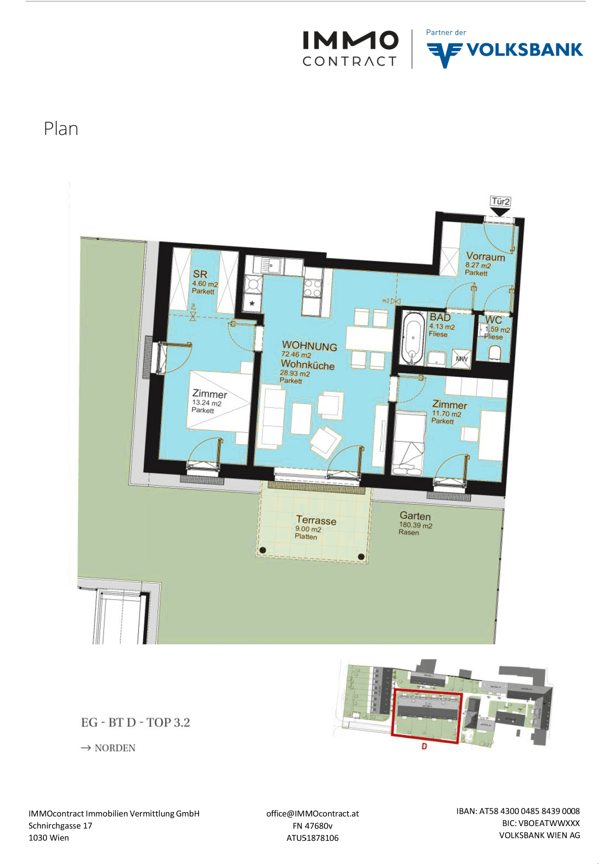 Grundriss Top 16469692 — Am Liesingbach — 3 Zimmer — 72,5 m² — Ground floor — Grundriss 2/2
