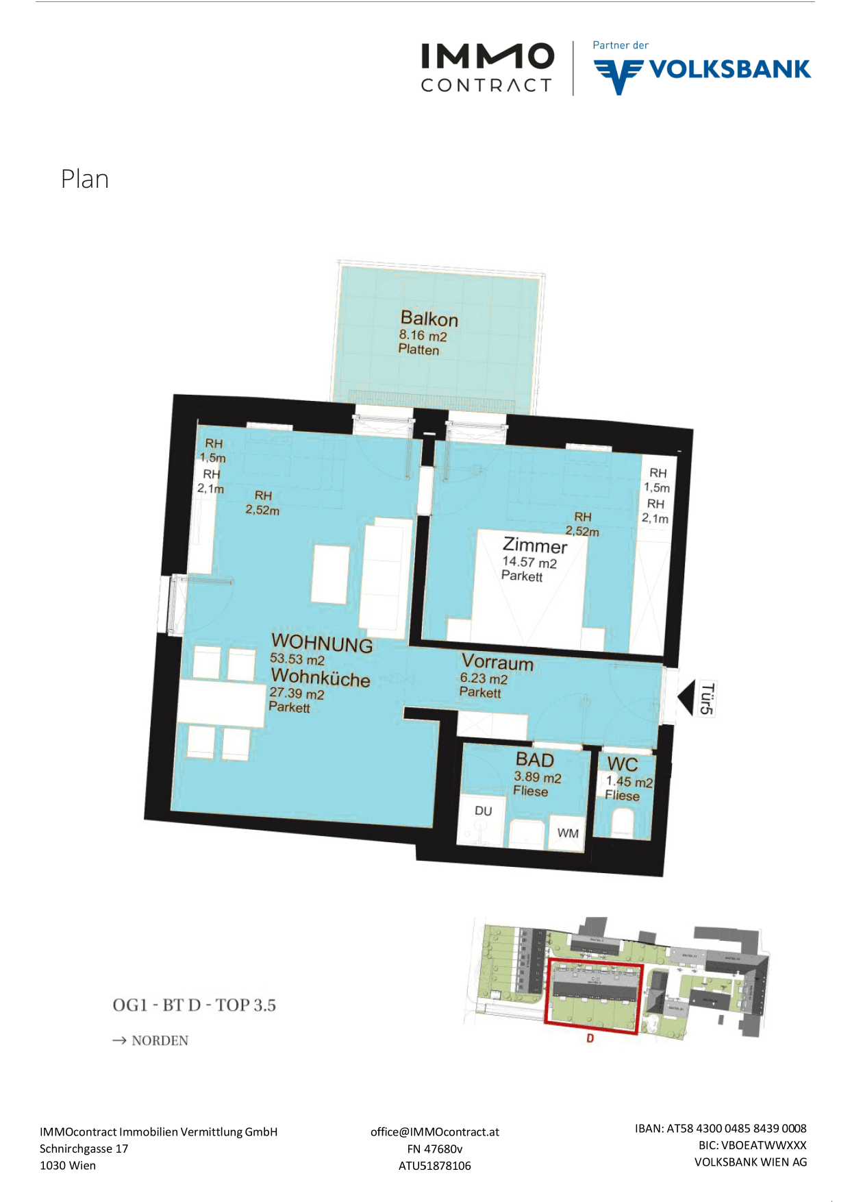 Grundriss Top 16469701 — Am Liesingbach — 2 Zimmer — 53,5 m² — 1st attic floor