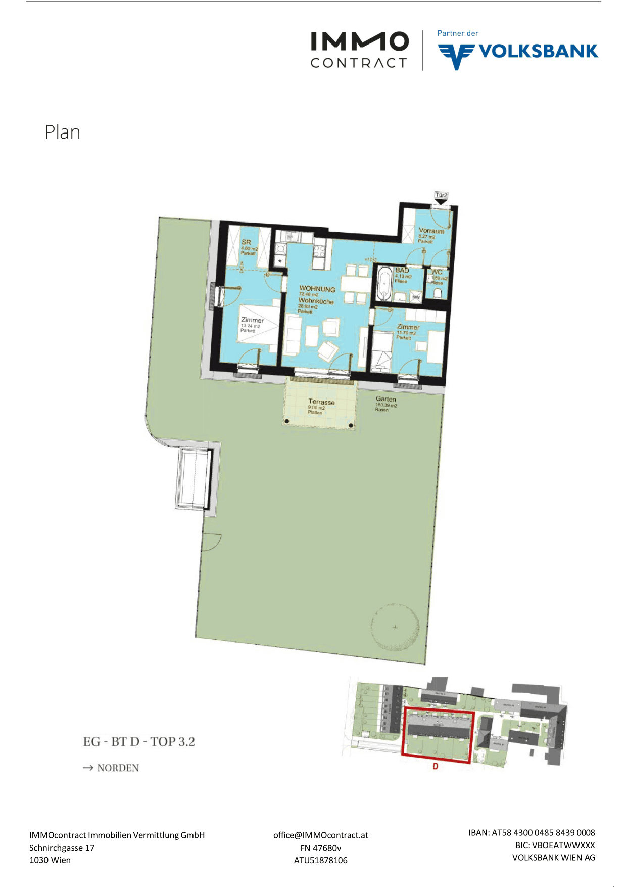 Grundriss Top 16469692 — Am Liesingbach — 3 Zimmer — 72,5 m² — Ground floor — Grundriss 1/2