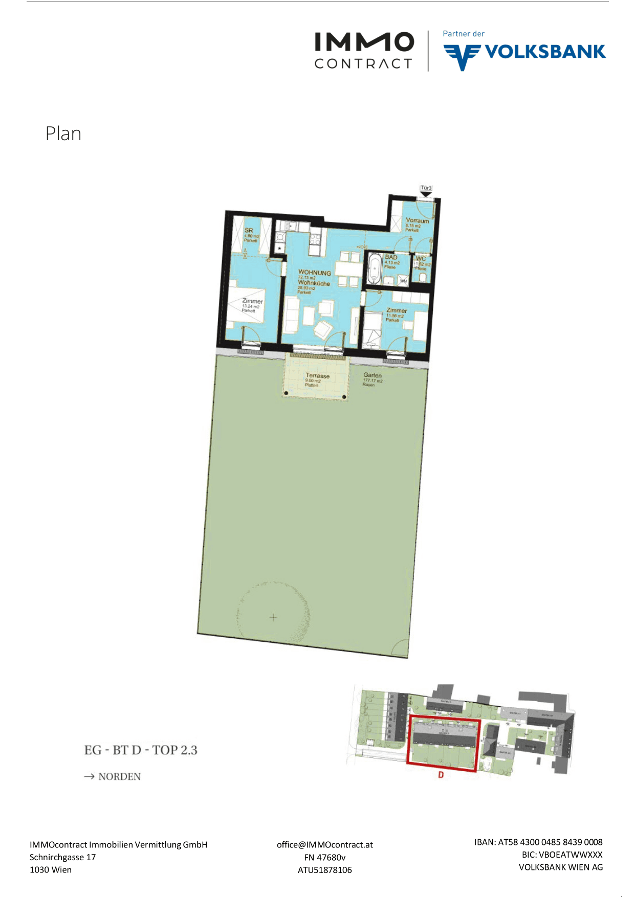Grundriss Top 16469671 — Am Liesingbach — 3 Zimmer — 72,1 m² — Ground floor — Grundriss 1/2