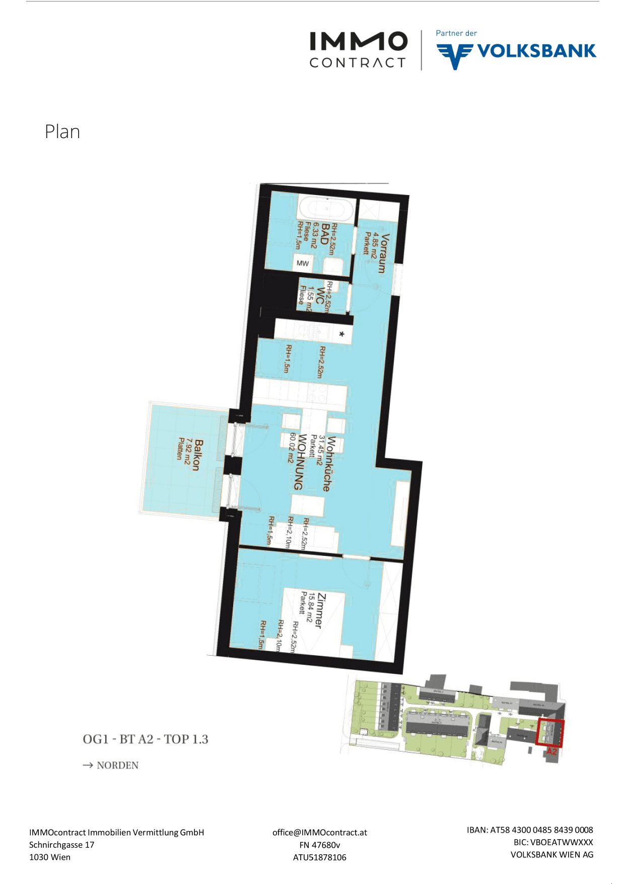 Grundriss Top 16469638 — Am Liesingbach — 2 Zimmer — 60 m² — 1st attic floor
