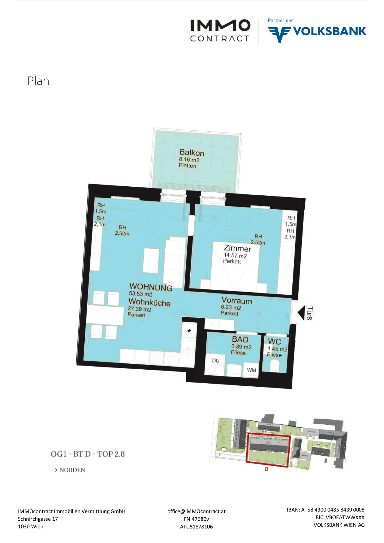 Grundriss Top 16469686 — Am Liesingbach — 2 Zimmer — 53,5 m² — 1st attic floor
