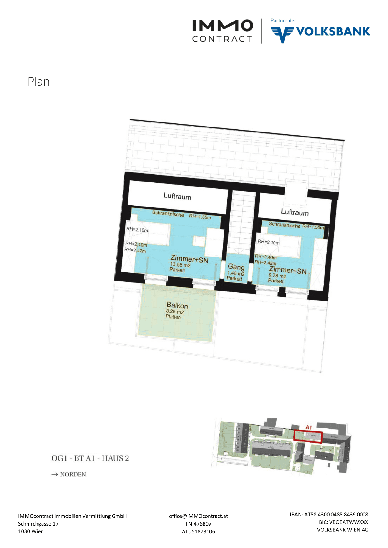 Grundriss Top 16469626 — Am Liesingbach — 4 Zimmer — 81,3 m² — Ground floor / 1st attic floor — Grundriss 2/3