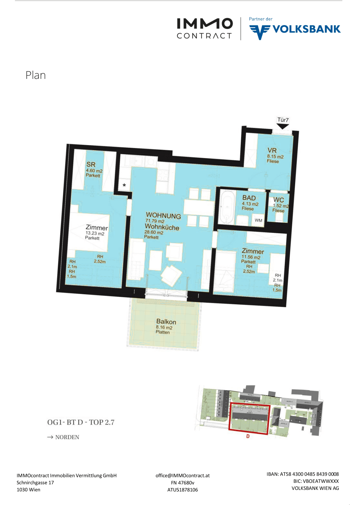 Grundriss Top 16469683 — Am Liesingbach — 3 Zimmer — 71,8 m² — 1st attic floor