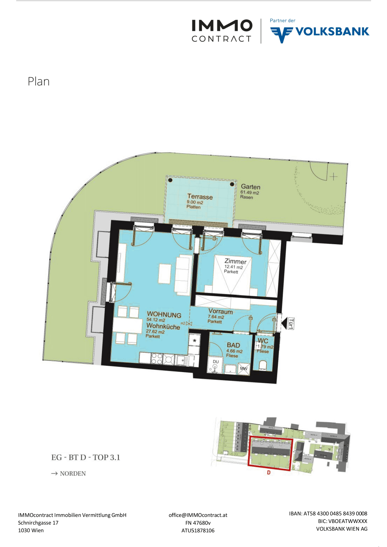 Grundriss Top 16469689 — Am Liesingbach — 2 Zimmer — 54,1 m² — Ground floor