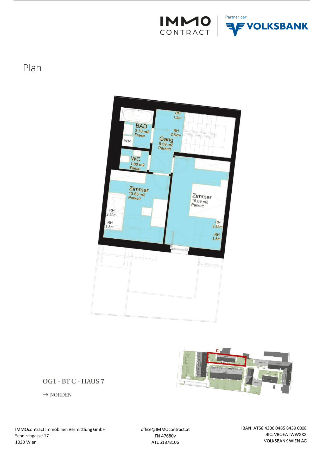Grundriss Top 16469656 — Am Liesingbach — 3 Zimmer — 88 m² — Ground floor / 1st attic floor — Grundriss 2/3