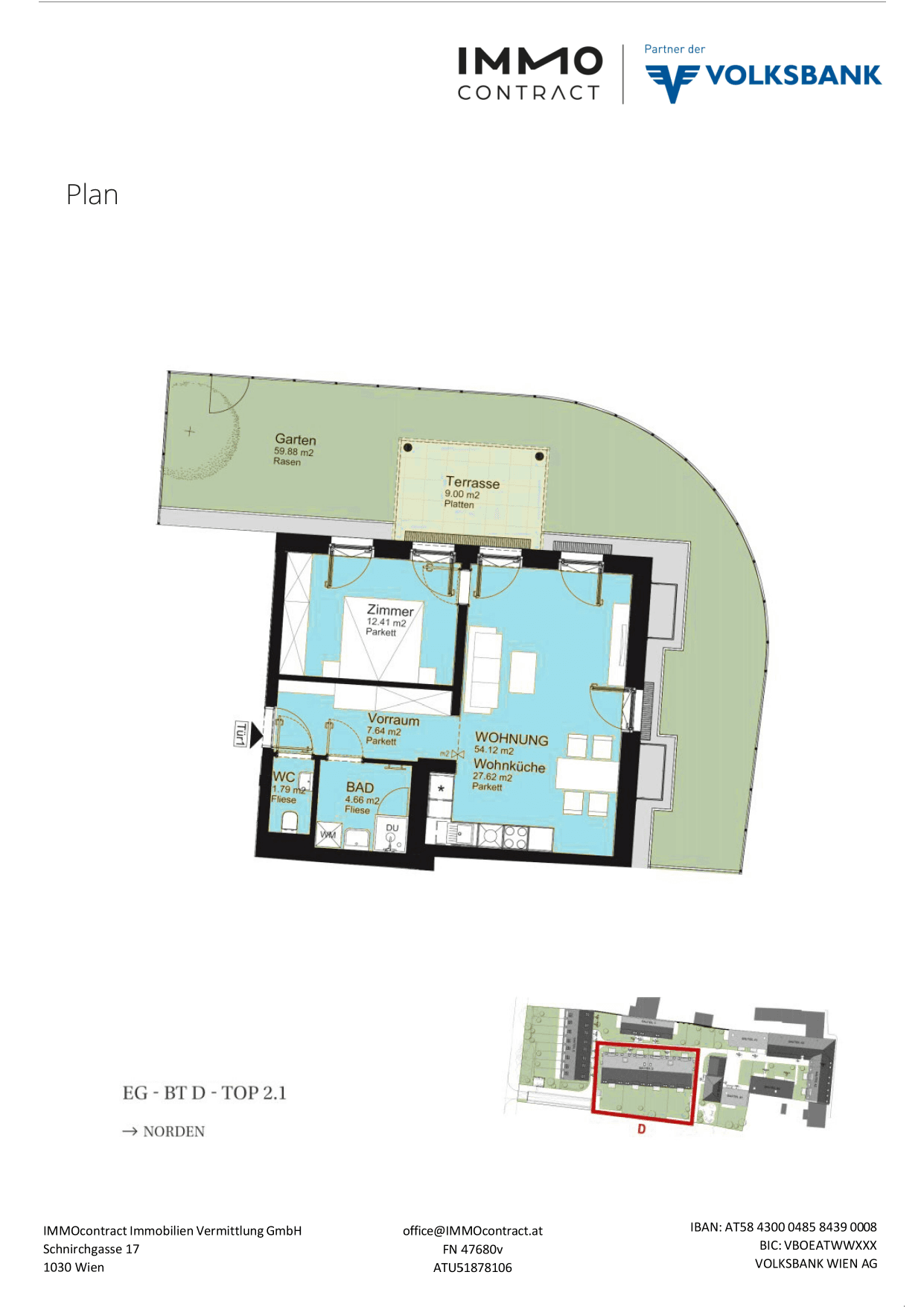 Grundriss Top 16469665 — Am Liesingbach — 2 Zimmer — 54,1 m² — Ground floor