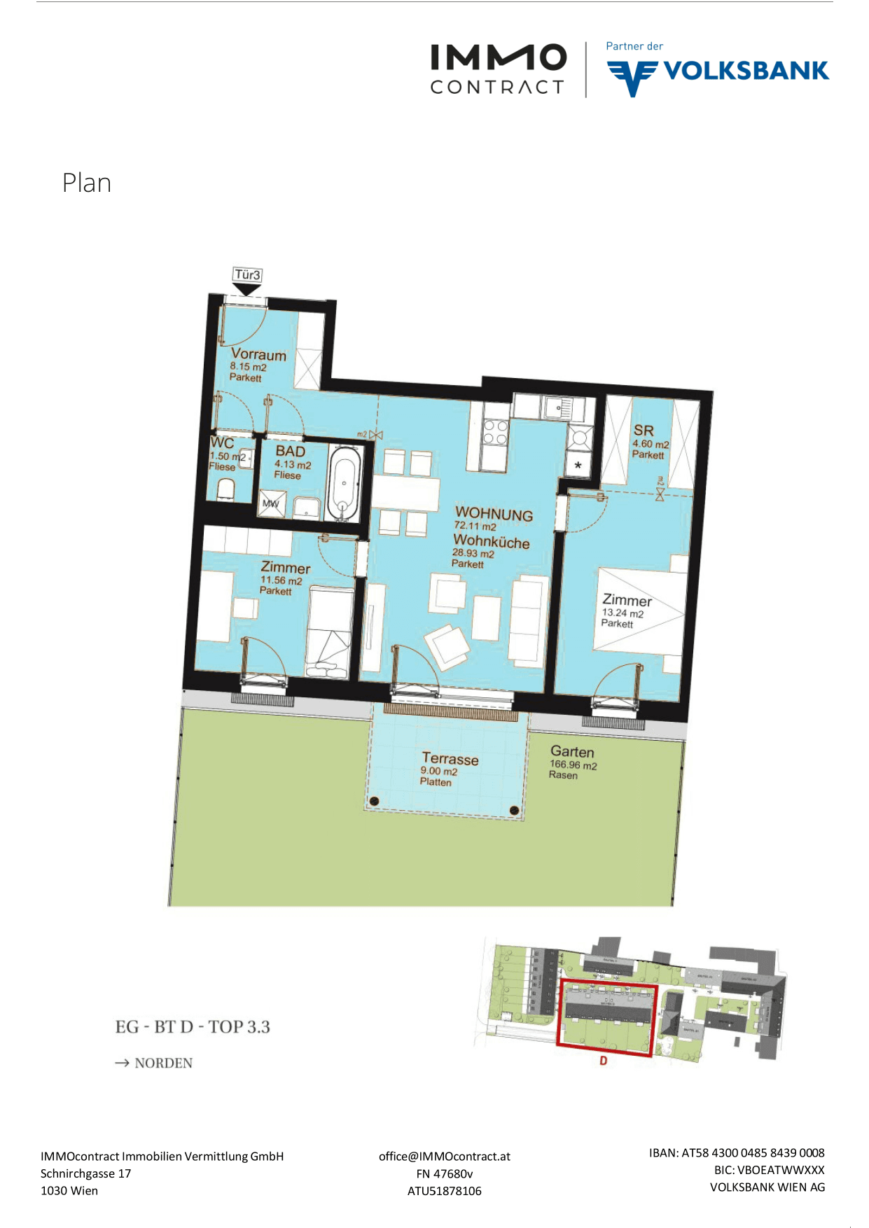 Grundriss Top 16469695 — Am Liesingbach — 3 Zimmer — 72,1 m² — Ground floor — Grundriss 1/2