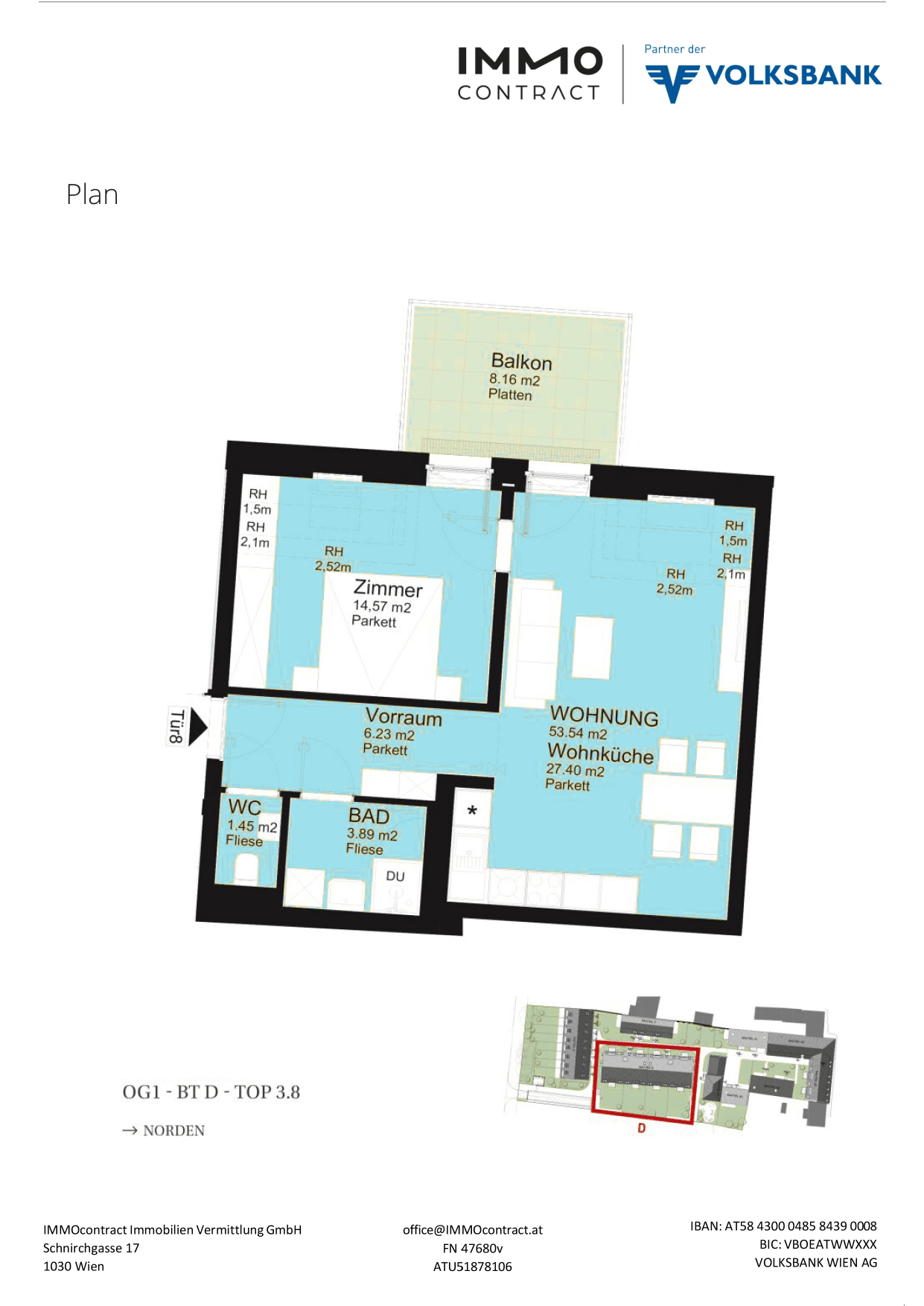 Grundriss Top 16469710 — Am Liesingbach — 2 Zimmer — 53,5 m² — 1st attic floor