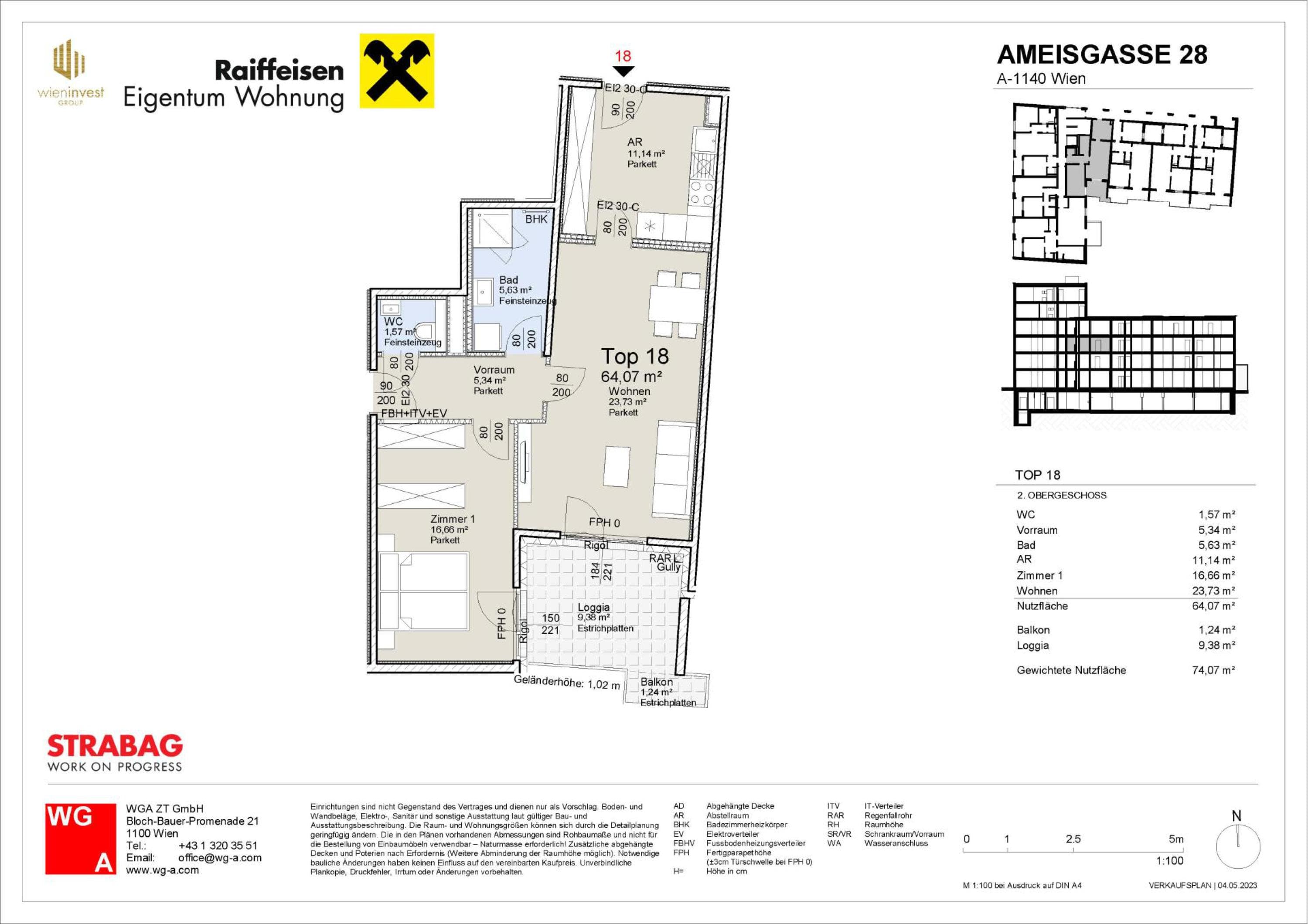 Grundriss Top 18 — Ameisgasse 28 — 2 Zimmer — 64,1 m² — 2nd floor — FREI