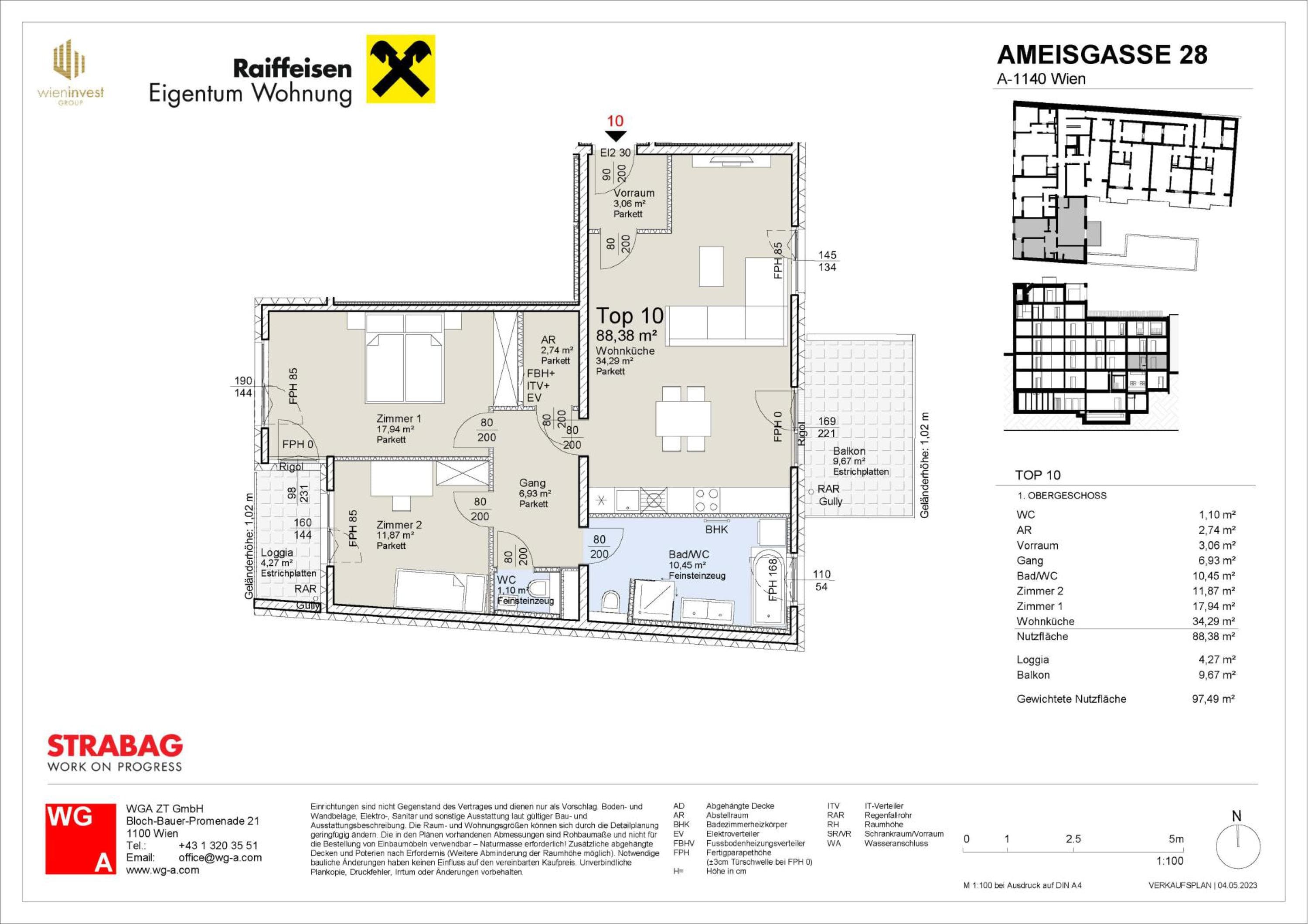 Grundriss Top 10 — Ameisgasse 28 — 3 Zimmer — 88,4 m² — 1st floor — FREI